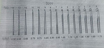 Crochet Hook - Steel :  Pack of 10 Hooks : Size : 4 to 8
